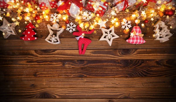 Decorativo Natale Sfondo Rustico Con Tavole Legno Spazio Libero Testo — Foto Stock