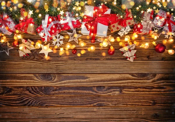 Dekorative Weihnachten Rustikalen Hintergrund Mit Holzdielen Freiraum Für Text — Stockfoto