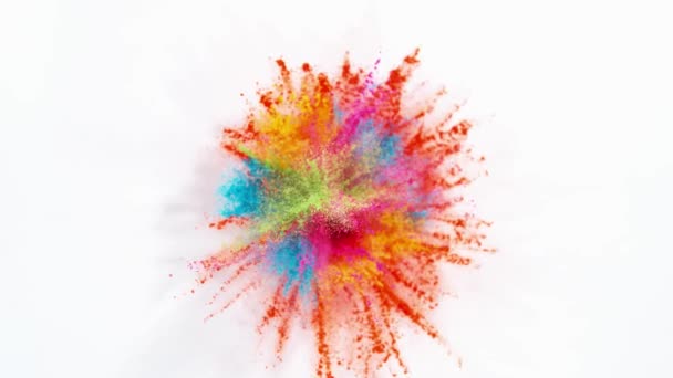 彩色粉末爆炸的超慢运动 在白色背景下分离 1000 Fps — 图库视频影像
