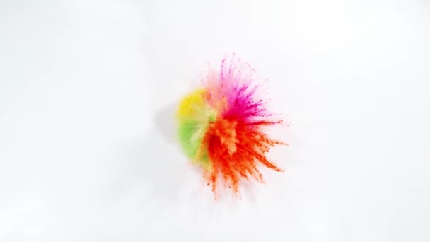 Super Slow Motion Coloured Powder Explosion Isolated White Background 1000 — Stock Video