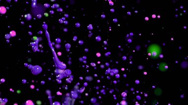 Soyut renkli boya su sıçramalarına izole üzerinde siyah arka plan. Makro fotoğraf, sanatsal tasarım.