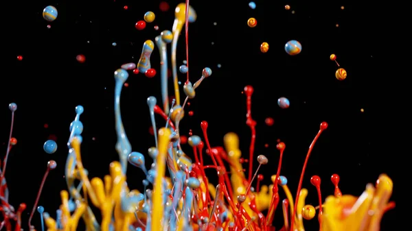 Abstract Coloured Paint Splashes Isolated Black Background Macro Photo Artistic — Stock Photo, Image