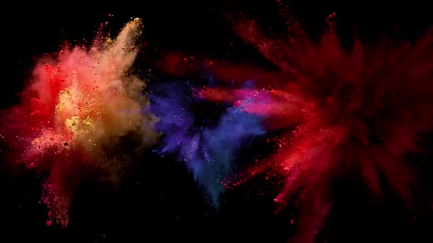 Super Slow Motion Coloured Powder Explosion Isolated Black Background Filmed — Stock Video