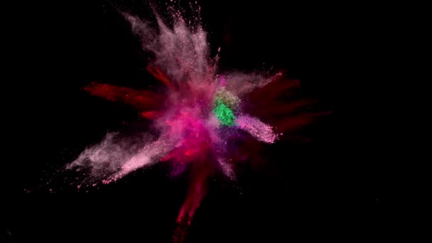 Super Slow Motion Coloured Powder Explosion Isolated Black Background Filmed — Stock Video