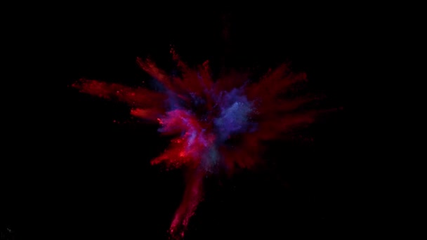 Super Slow Motion Coloured Powder Explosion Isolated Black Background Filmed — Stock Video