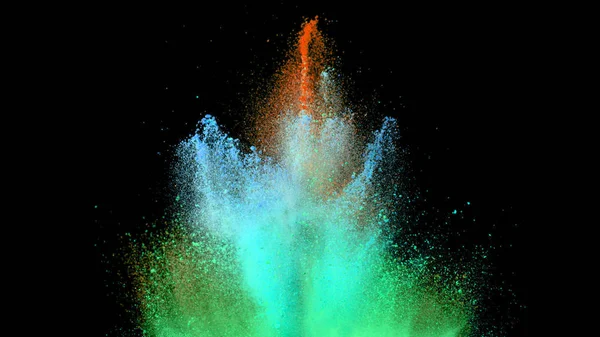 Renkli toz siyah arka plan üzerine izole patlama. Arka plan renkli soyut