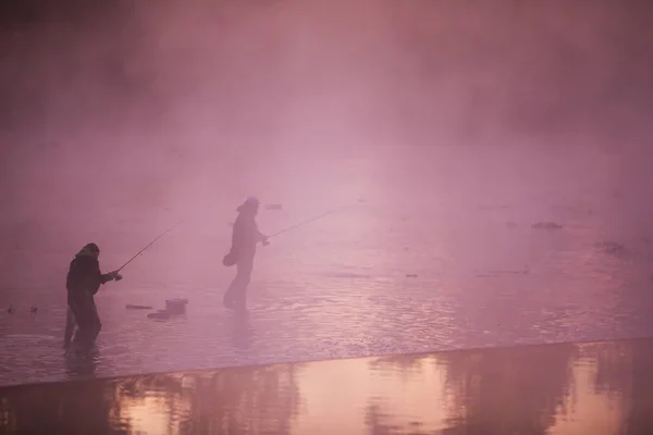 Olta Nehirde Ayakta Tutan Balıkçılar Güzel Gündoğumu Işık Açık Hava — Stok fotoğraf