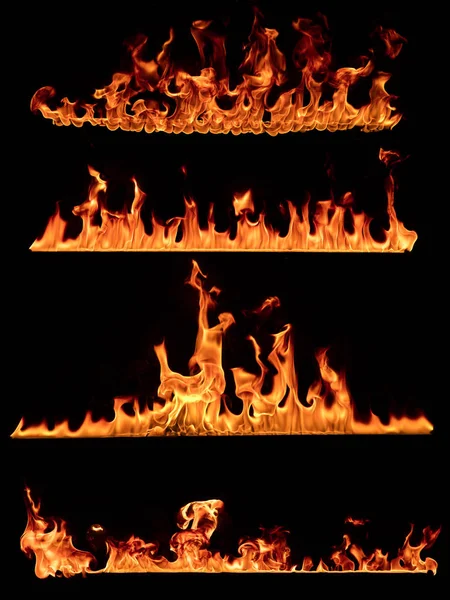 Texturen Der Flammen Isoliert Auf Schwarzem Hintergrund Sehr Hoch Aufgelöstes — Stockfoto