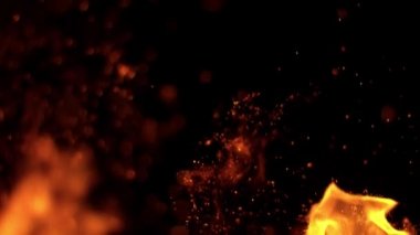 Siyah arka planda izole edilmiş çok yavaş ateş kıvılcımları. Yüksek hızlı kamera, 1000 fps.