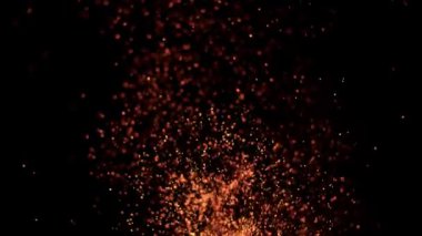 Siyah arka planda izole edilmiş çok yavaş ateş kıvılcımları. Yüksek hızlı kamera, 1000 fps.