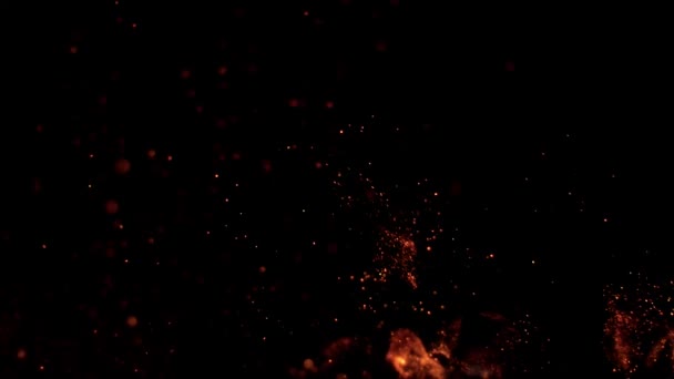 Super Slow Motion Fire Sparks Isolated Black Background Filmed High — Stock Video