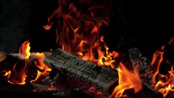 Super Slow Motion Campfire Isolated Black Background Filmed High Speed — Stock Video