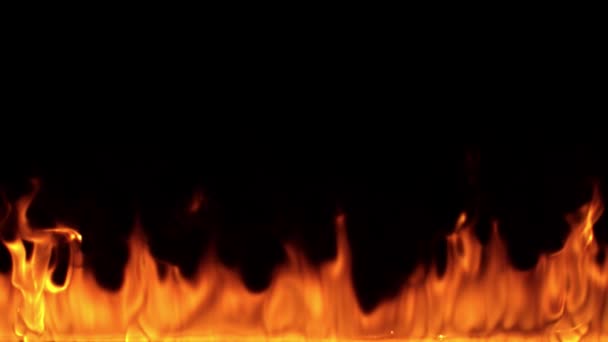 Super Slow Motion Fire Line Isolated Black Background Filmed High — Stock Video