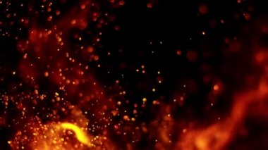 Siyah arka planda izole edilmiş çok yavaş ateş kıvılcımları. Yüksek hızlı kamera, 1000 fps.