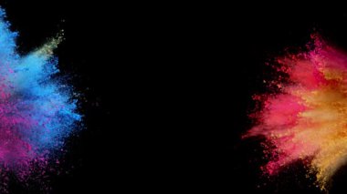 Siyah arka planda izole edilmiş süper yavaş renkli barut patlaması. Yüksek hızlı sinema kamerası, 1000fps.