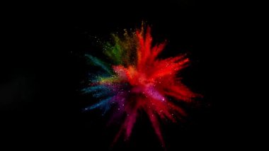 Beyaz arka plan üzerinde izole renkli toz patlaması süper ağır çekim. Yüksek hız sinema Kamerası Phantom Veo 4 k, 1000 fps üzerinde filme.