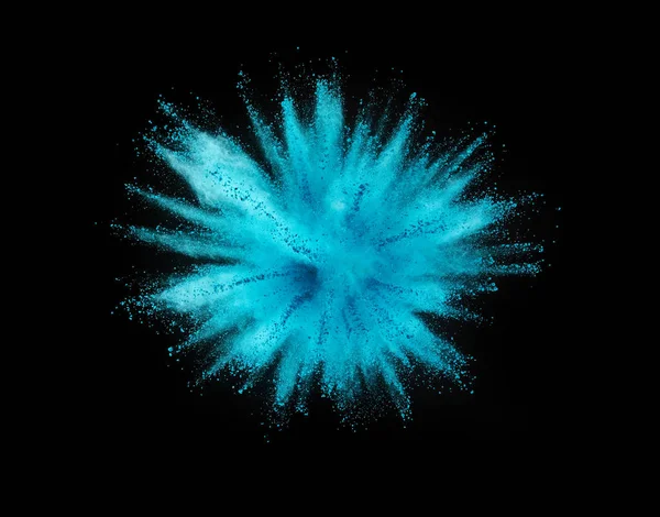 黑色背景查出的蓝色粉末爆炸 抽象背景颜色 — 图库照片