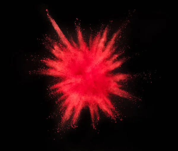 Έκρηξη Κόκκινη Σκόνη Που Απομονώνονται Μαύρο Φόντο Αφηρημένο Έγχρωμο Φόντο — Φωτογραφία Αρχείου