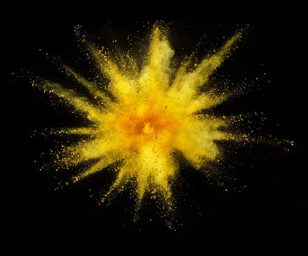 Explosión Polvo Amarillo Aislado Sobre Fondo Negro Fondo Color Abstracto — Foto de Stock