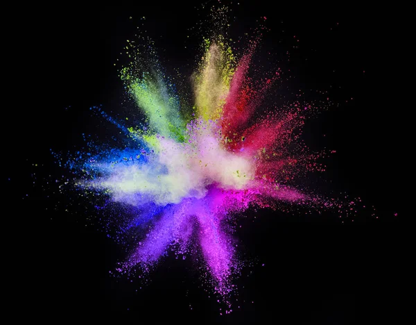 Farbiges Pulver Explosion Isoliert Auf Schwarzem Hintergrund — Stockfoto