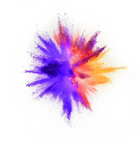 Färgade Pulver Explosion Isolerad Vit Bakgrund — Stockfoto