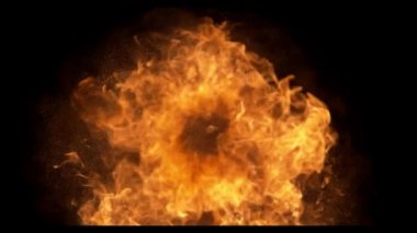 Siyah arka planda izole edilmiş süper yavaş ateş patlaması. Yüksek hızlı sinema kamerası, 1000 fps..