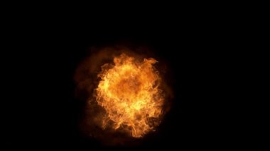 Siyah arka planda izole edilmiş süper yavaş ateş patlaması. Yüksek hızlı sinema kamerası, 1000 fps..