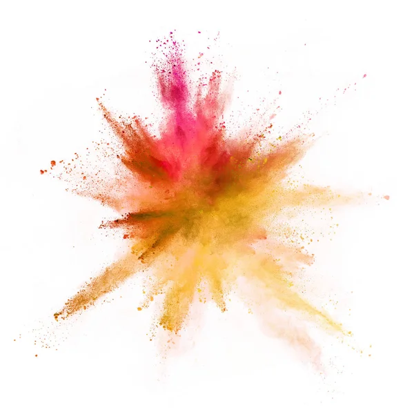 Explosie Van Gekleurd Poeder Geïsoleerd Een Witte Achtergrond Abstract Gekleurde — Stockfoto