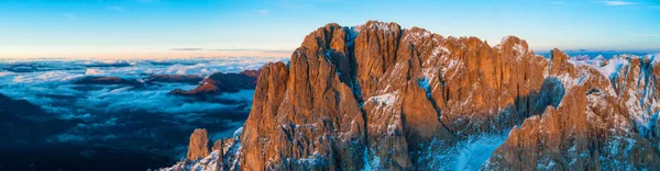 Beautiful Dolomites Peaks Panoramic View Aerial Wide Format Photography Italian — Stock Photo, Image