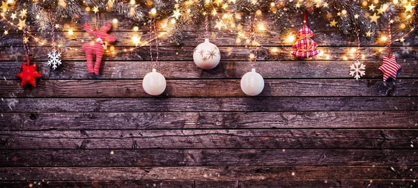 Fondo Rústico Navideño Decorativo Con Tablones Madera Espacio Libre Para — Foto de Stock