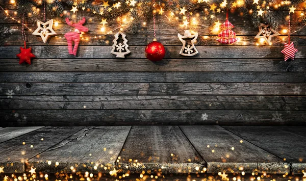 Dekorative Weihnachten Rustikalen Hintergrund Mit Holzdielen Freiraum Für Text — Stockfoto