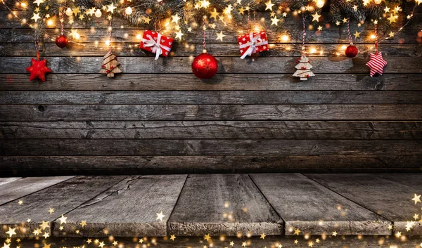 Fondo Rústico Navideño Decorativo Con Tablones Madera Espacio Libre Para — Foto de Stock