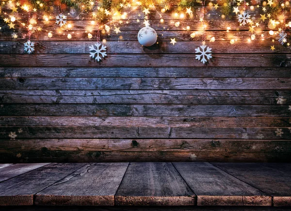 Decorativo Natale Sfondo Rustico Con Tavole Legno Spazio Libero Testo — Foto Stock