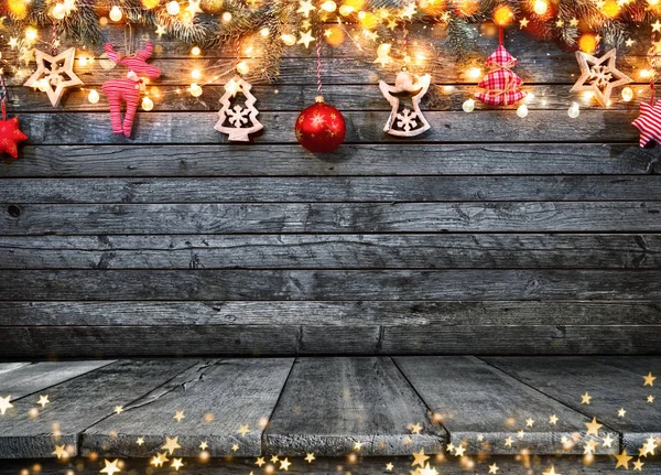 Fondo Rústico Navideño Decorativo Con Tablones Madera Espacio Libre Para — Foto de Stock