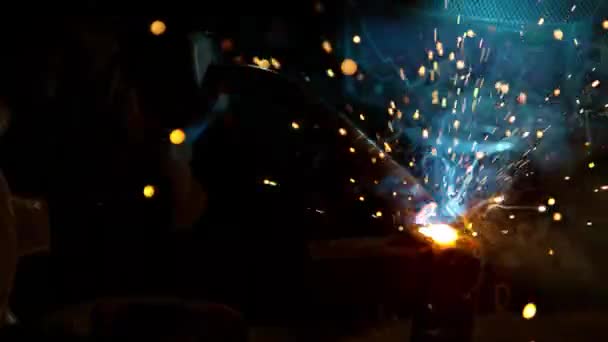 Super Slow Motion Working Welder Workshop Filmed High Speed Cinema — Stock Video