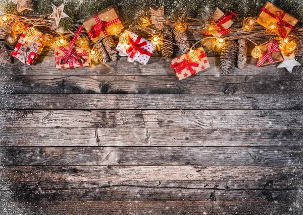 Fondo Rústico Navideño Decorativo Sobre Tablones Madera Concepto Celebración Fiesta — Foto de Stock