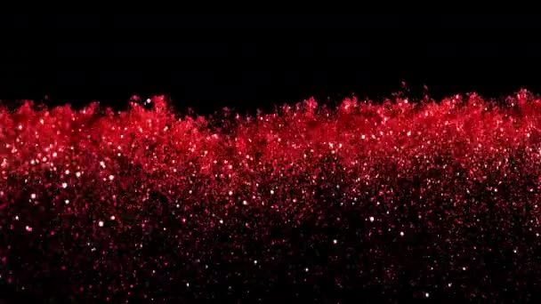 Super Slow Motion Glittering Red Particles Black Background Shallow Depth — Stock Video