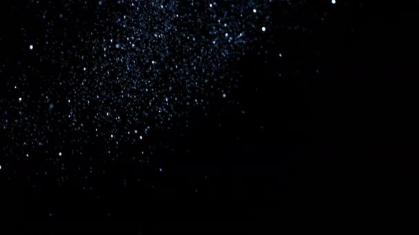 Super Câmera Lenta Partículas Prata Brilhante Sobre Fundo Preto Profundidade — Vídeo de Stock