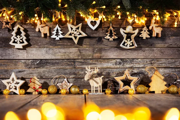 Weihnachten Rustikalen Hintergrund Mit Holzdekoration Freiraum Für Text Feier Und — Stockfoto