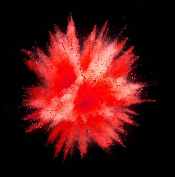 Explosie Van Rode Poeder Geïsoleerd Zwarte Achtergrond Abstract Gekleurde Achtergrond — Stockfoto
