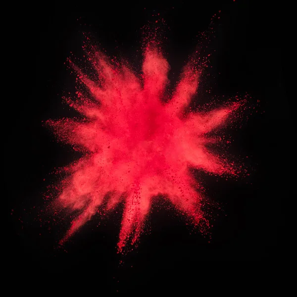 Exploze Červeného Prášku Izolované Černém Pozadí Abstraktní Barevné Pozadí — Stock fotografie