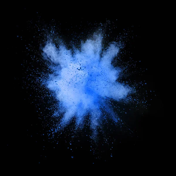 Explosion Von Blauem Pulver Isoliert Auf Schwarzem Hintergrund Abstrakter Farbiger — Stockfoto