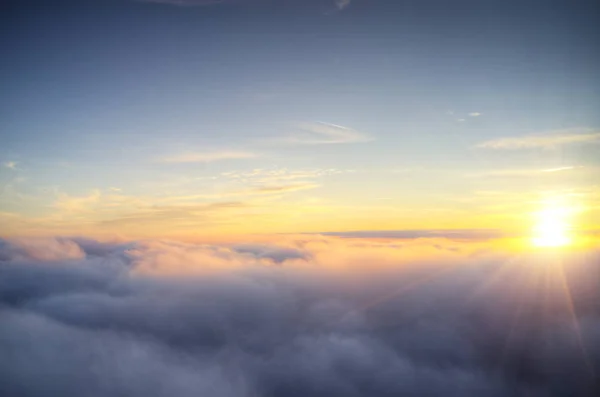 Прекрасне Схід Сонця Хмарне Небо Повітря Вид Літак Над Хмарами — стокове фото