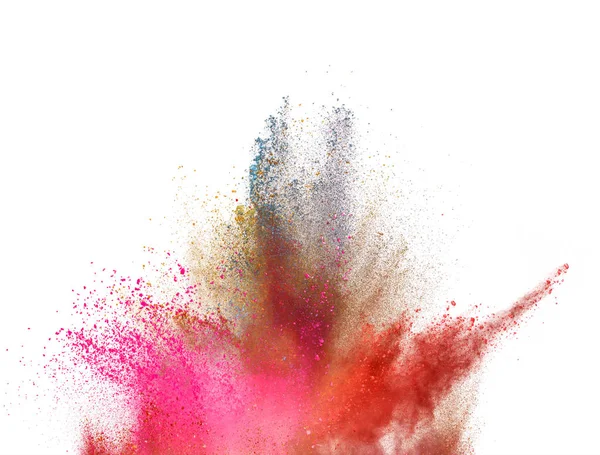 Explosie Van Gekleurde Poeder Geïsoleerd Een Witte Achtergrond Abstract Gekleurde — Stockfoto