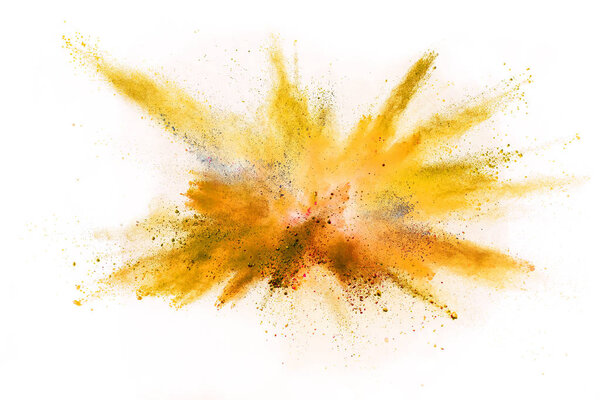 Взрыв цветного порошка изолирован на белом фоне. Абстрактный цветной фон
