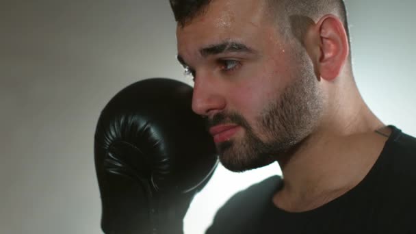 Super Cámara Lenta Golpear Cabeza Durante Ejercicio Boxeo Filmado Cámara — Vídeo de stock