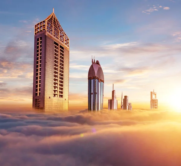 Dubajské Slunce Panoramatický Pohled Centrum Zakryté Mraky Dubaj Super Moderní — Stock fotografie