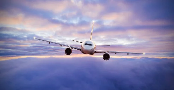 Prachtige Zonsopgang Bewolkte Hemel Van Luchtfoto Vliegtuig Weergave Boven Wolken — Stockfoto