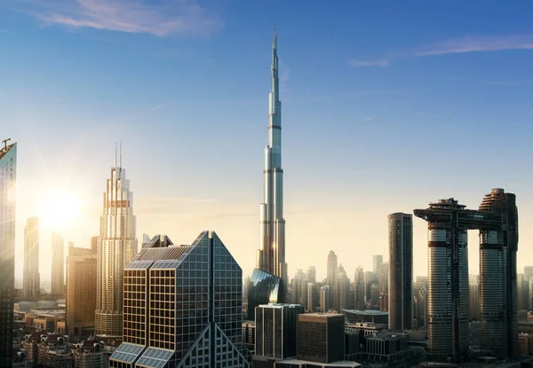 Dubaj Slunce Panoramatický Pohled Centrum Dubaj Super Moderní Město Sae — Stock fotografie