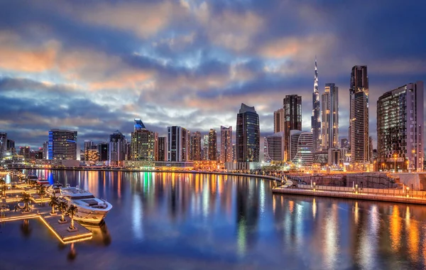 Dubai Sonnenuntergang Panoramablick Auf Die Innenstadt Dubai Ist Supermoderne Stadt — Stockfoto